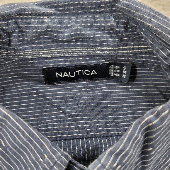Nautica Shirt Mens Small Blue Striped Button Down Short Sleeve Classiccore - Picture 11 of 14